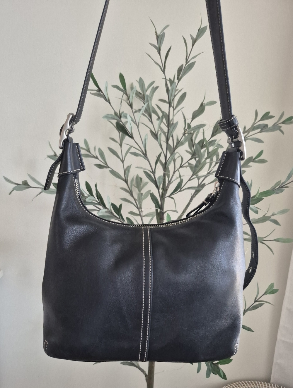 Vintage Coach Legacy Demi Black Leather Shoulder Bag White Stitching